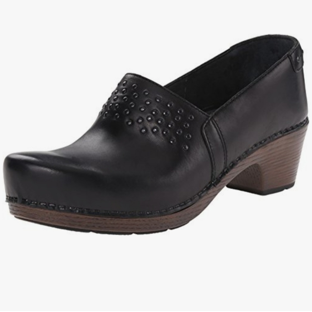DANSKO Mavis Slip-On Leather Studdes Clogs Black Comfy Chunky Size 40